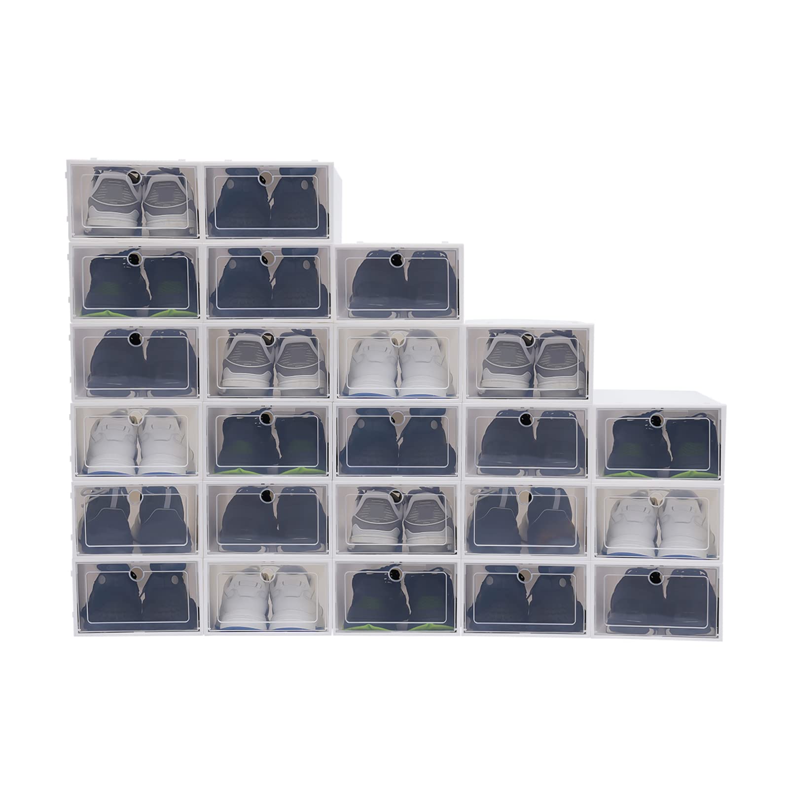 Juego de 24 Cajas Organizadoras Almacenaje Zapatos Transparentes con Tapa, Caja Plástico, Almacenamiento Zapatos Planos, Tacones Altos, Zapatillas Deportivas, Color Blanco