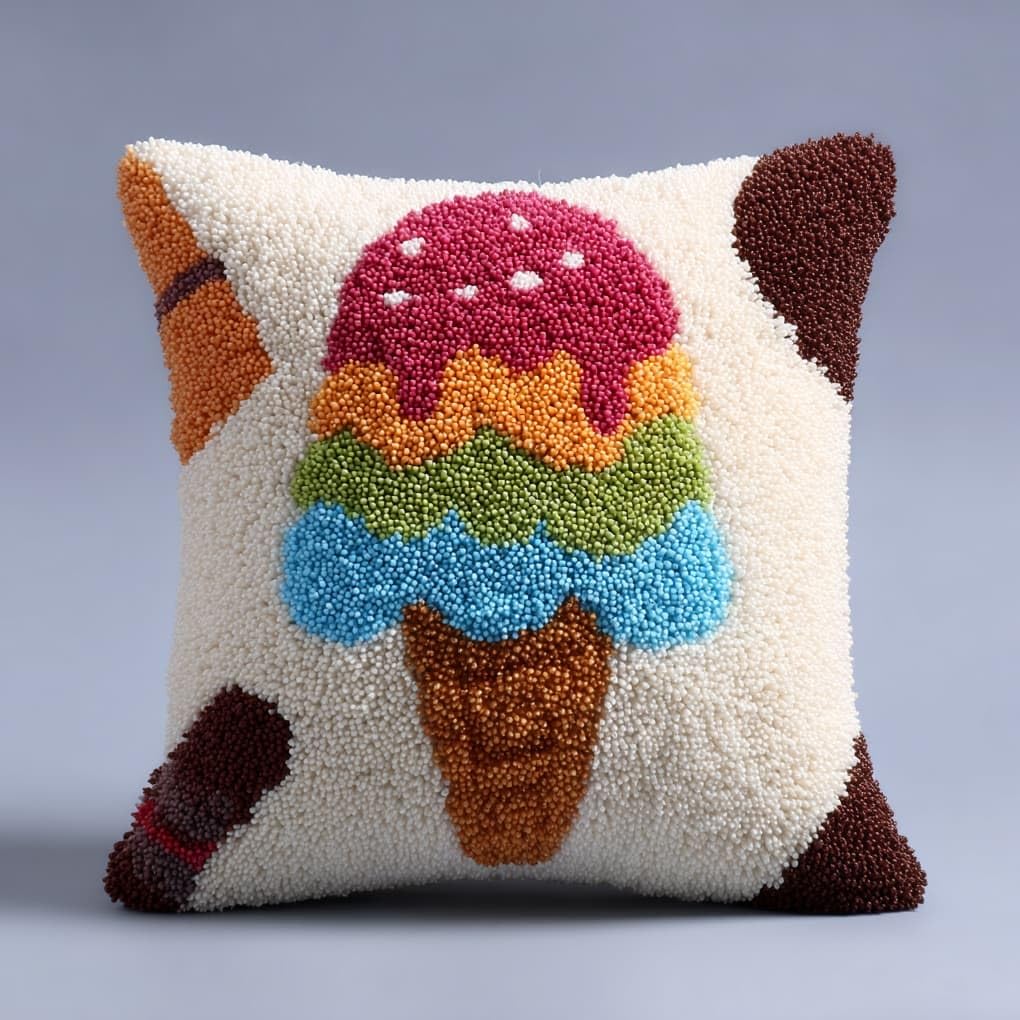 WallustrioaW Latch Hook Pillow Kits 43x43cm,Cartoon Ice Cream