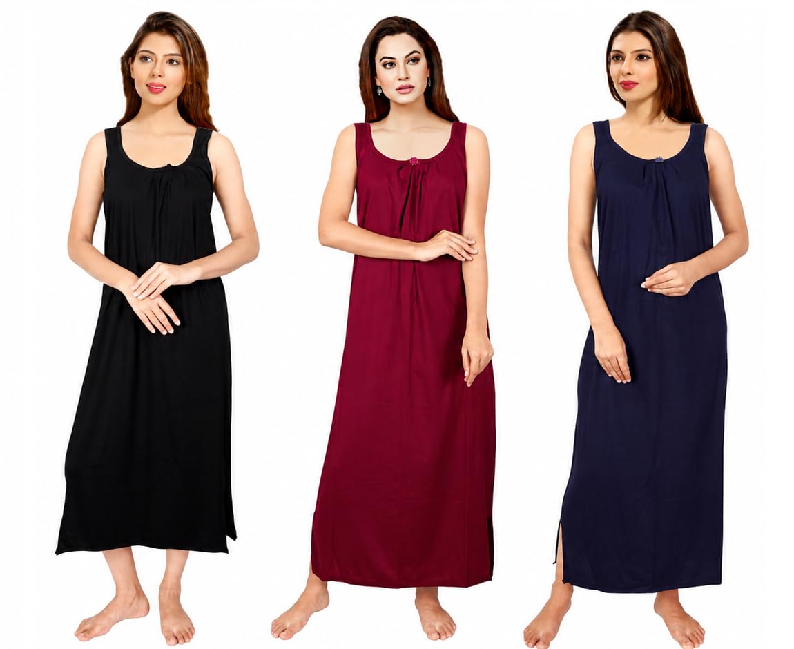 fabsquare Women's Hosiery Cotton Full Length Camisole, Long Inner Wear Petticoat-Nighty Slip-Kurti-Suit Slip - Pack of 3-picture-25