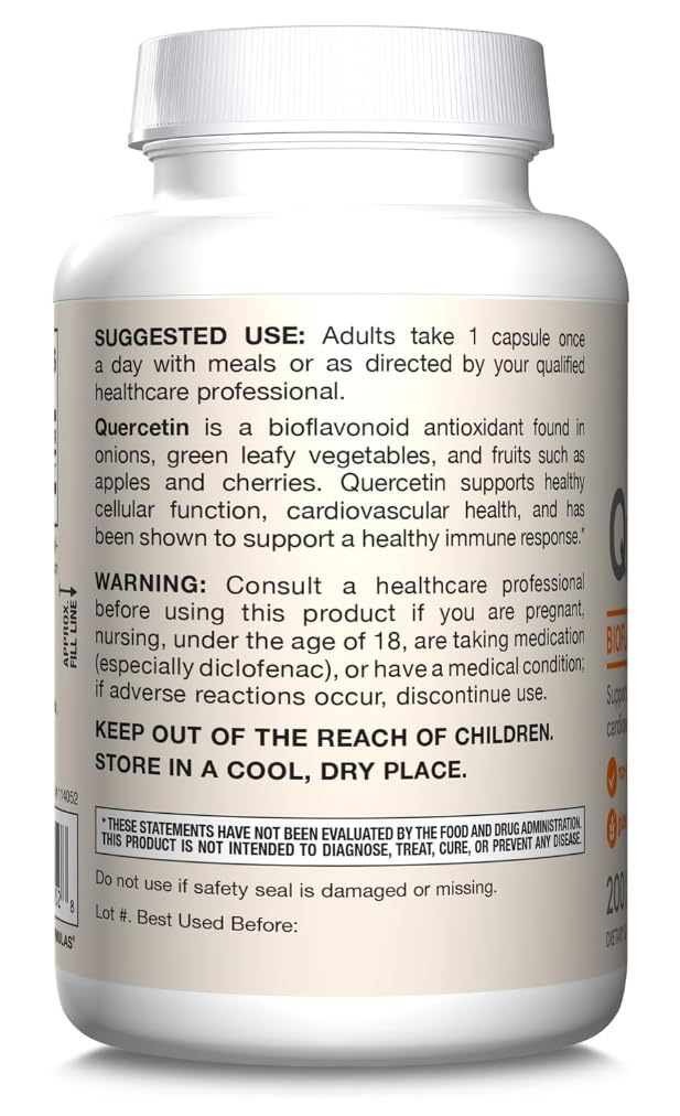 Quercétine végétalienne 500 mg par portion, 200 gélules