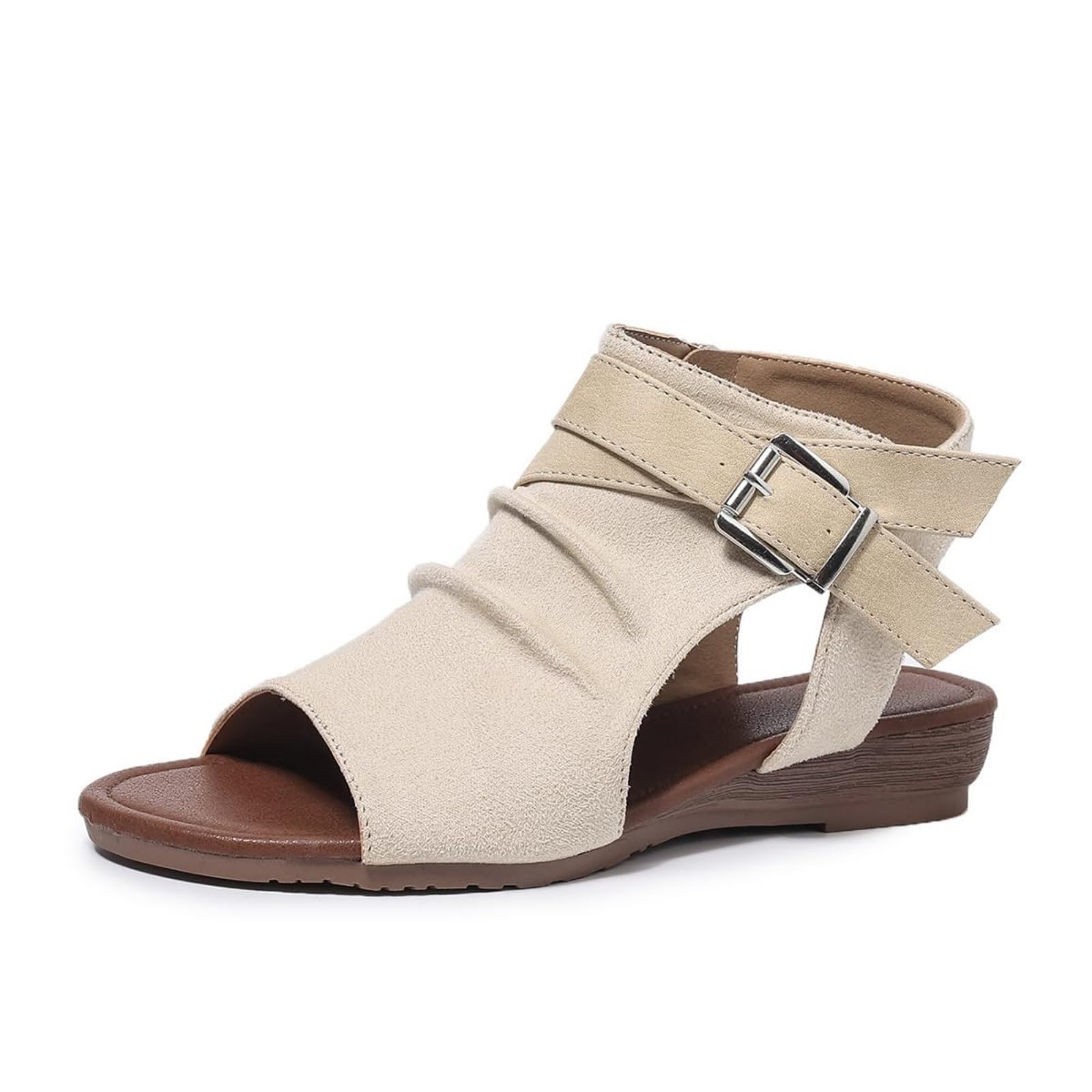 Donna Cuneo Sandali Peep Toe Lato Zipper Caviglia Bootie | Stivali con Fibbia Estiva Scarpe da Camminata in Camminato con Taglio Ruched Sandal Casual Party