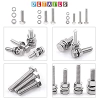 Vista 4 de Kit surtido Glarks de 510 piezas arandelas, juntas planas, tuercas de bloqueo, tornillos y pasadores hexagonales planos de acero inoxidable.