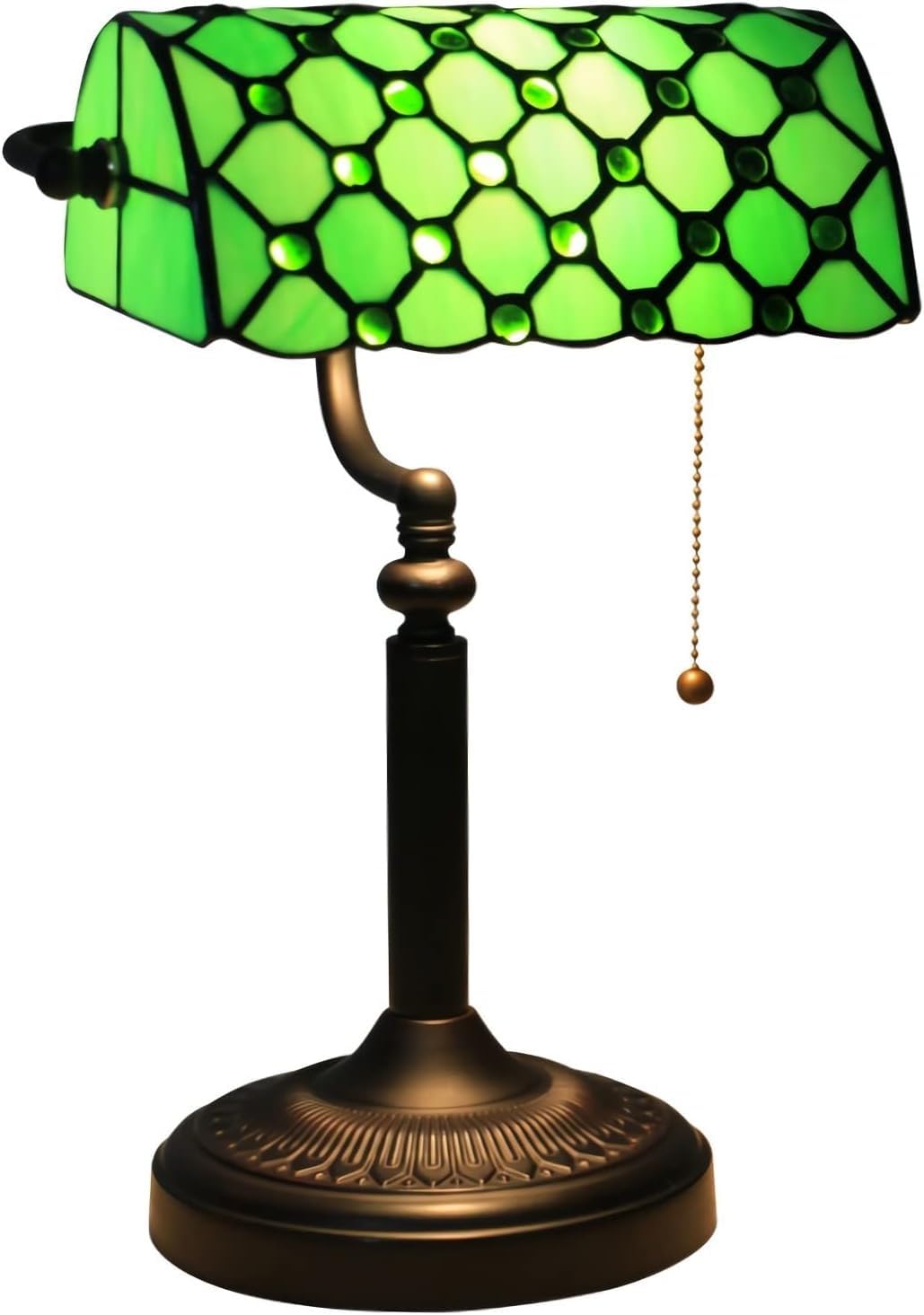 DFAEEKIYO Bankers Table Lamp Vintage Green Glass Painting Beads Bedside