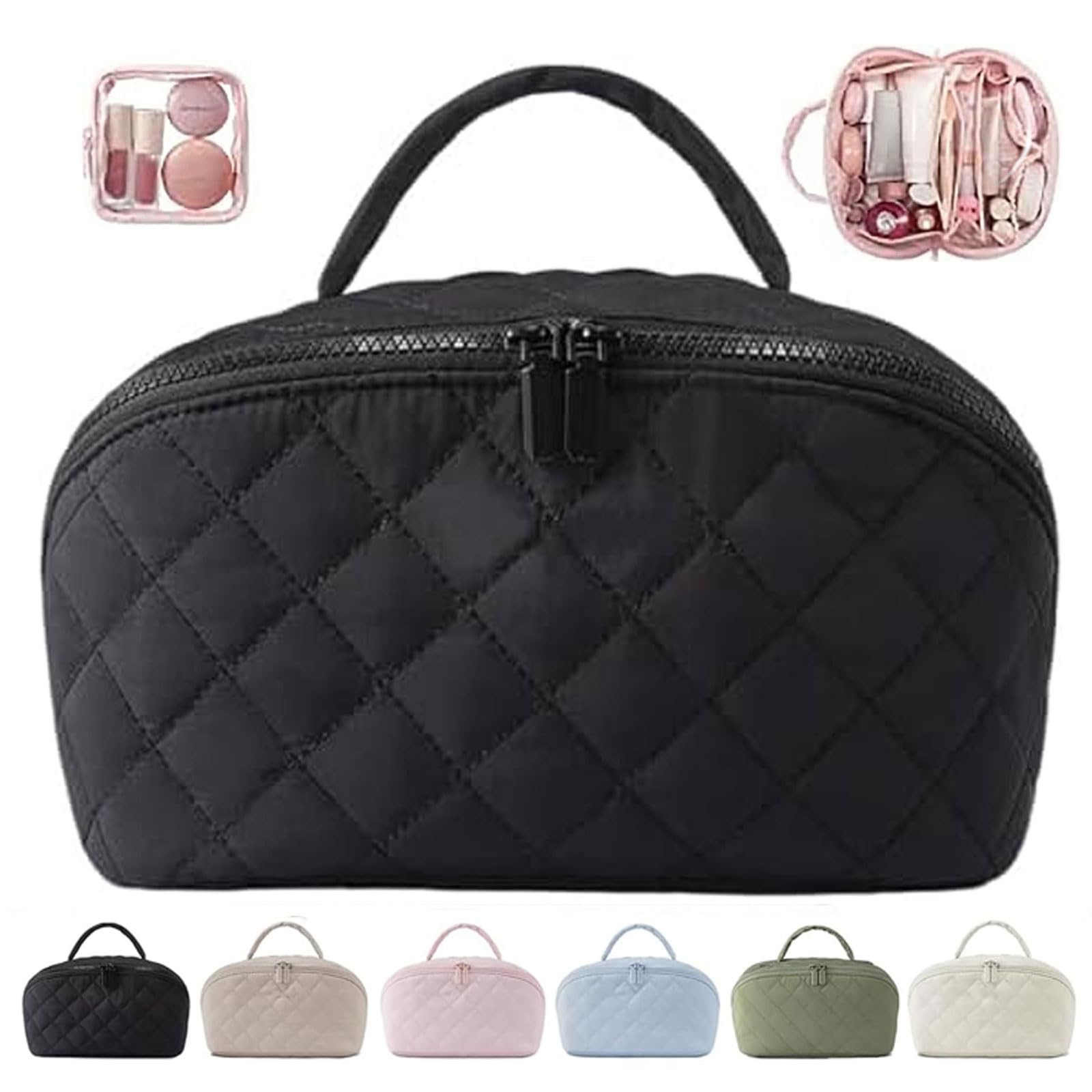MINGRI Large Capacity Travel Cosmetic Bag for Women,Makeup Bag Travelling PU Leather Cosmetic Bag Waterproof,Multifunctional Storage Travel Toiletry Bag Skincare Bag