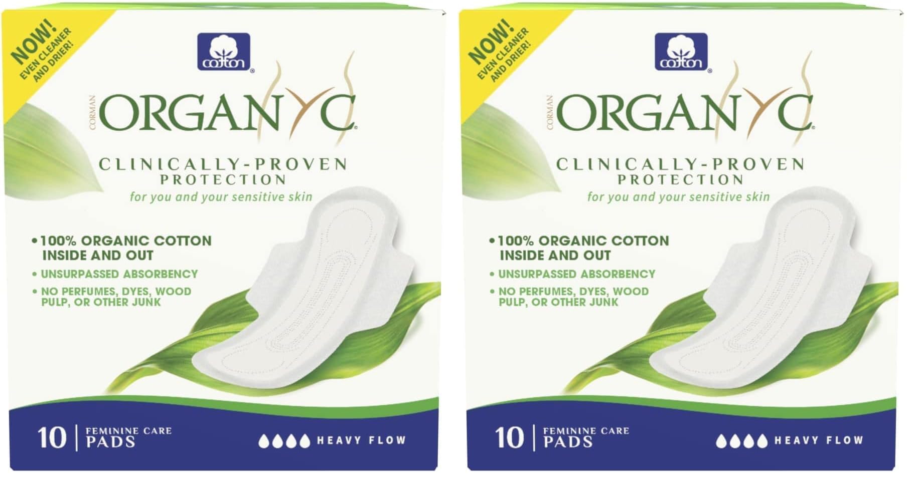 Organyc - 100% Certified Organic Cotton Feminine Pads - Heavy Flow, 10 Count (Pack of 2) (B003ART1JG)