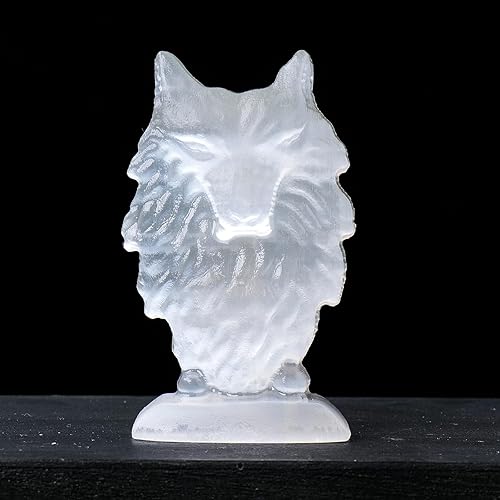 Runyangshi Lobos de cristal de selenita natural, piedra curativa, energía exquisita, adornos tallados, masaje curativo espiritual, protección de