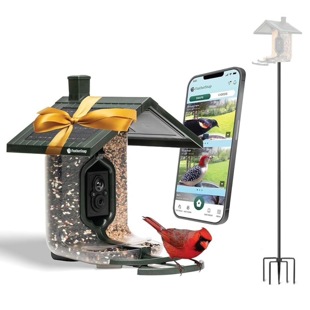 Feathersnap Smart Birdfeeder with AI Identification and Wi-Fi Solar Powered, Captures HD Pictures and Videos Sent Directly to Your Phone (Bird Feeder
