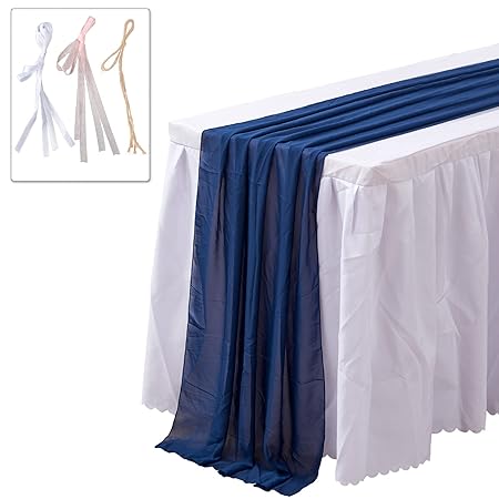 Helera 10ft Chiffon Table Runner 29x120 Inches Wedding Sheer Long Table Runner for Wedding Decor Bridal Shower Birthday Party Baby Shower Decorations -Navy Blue