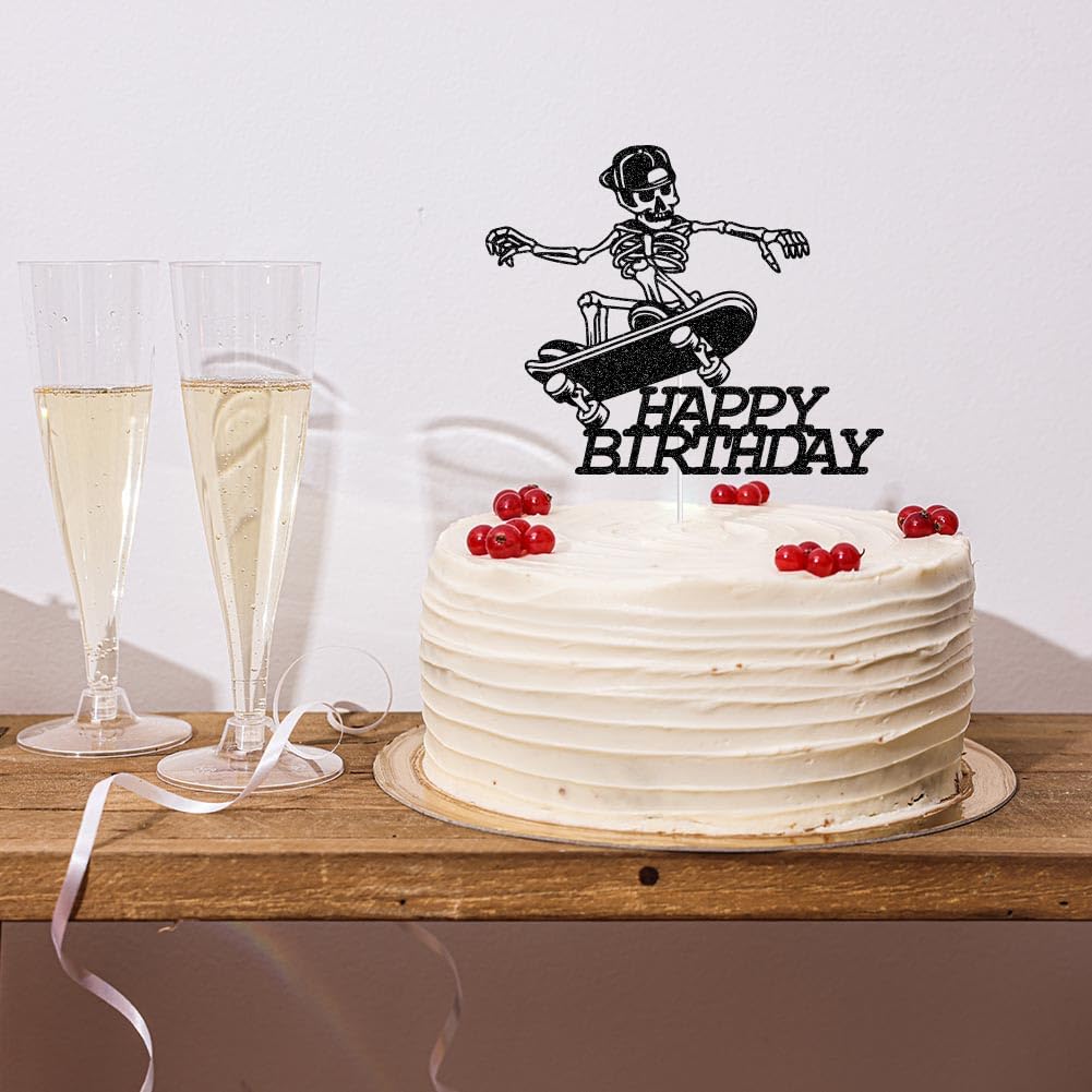 Doyomtoy 15 Pieces Cake Toppers Happy Birthday Skateboard Cake Decoration for Boys Birthday Party
