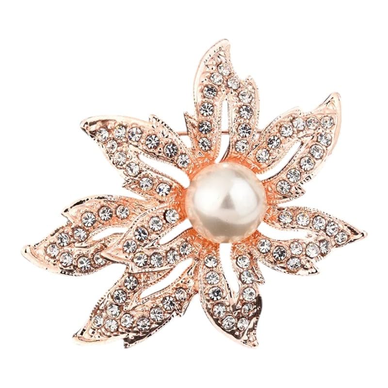 Crystal-Pavé Daisy Flower Brooch Pin, Alloy, Rose Gold Plated, 3x3x2 Centimeters, Lobster Claw Clasp-image-37