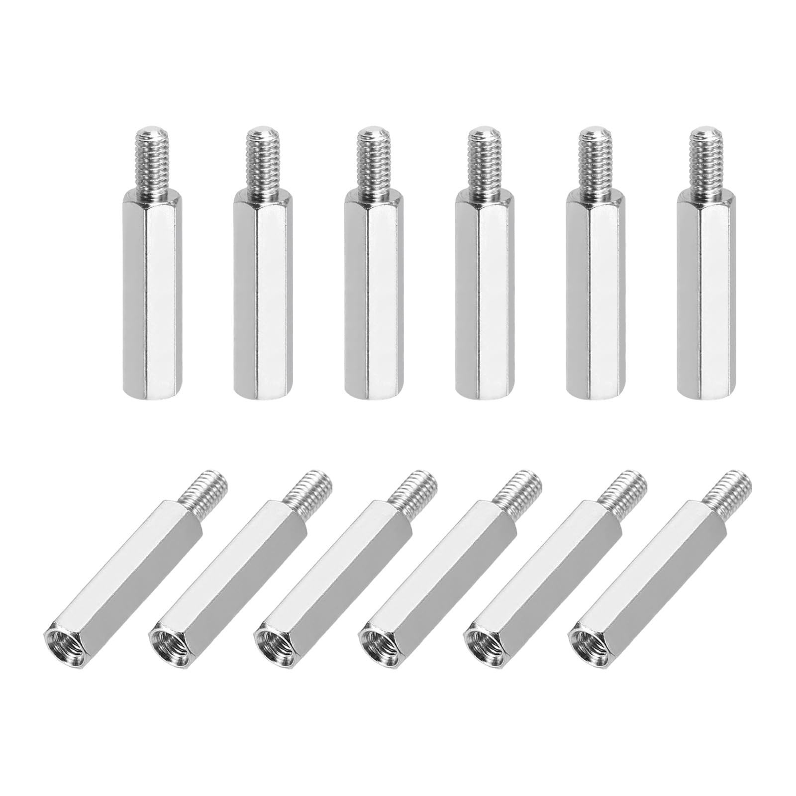 sourcing map Hex Spacer Screws, M3x18mm+6mm Male to Female Thread Brass Nickel Plated Motherboard Standoffs Spacer Pillars for PCB Circuit Boards FPV Quadcopter Drone DIY, Pack of 12