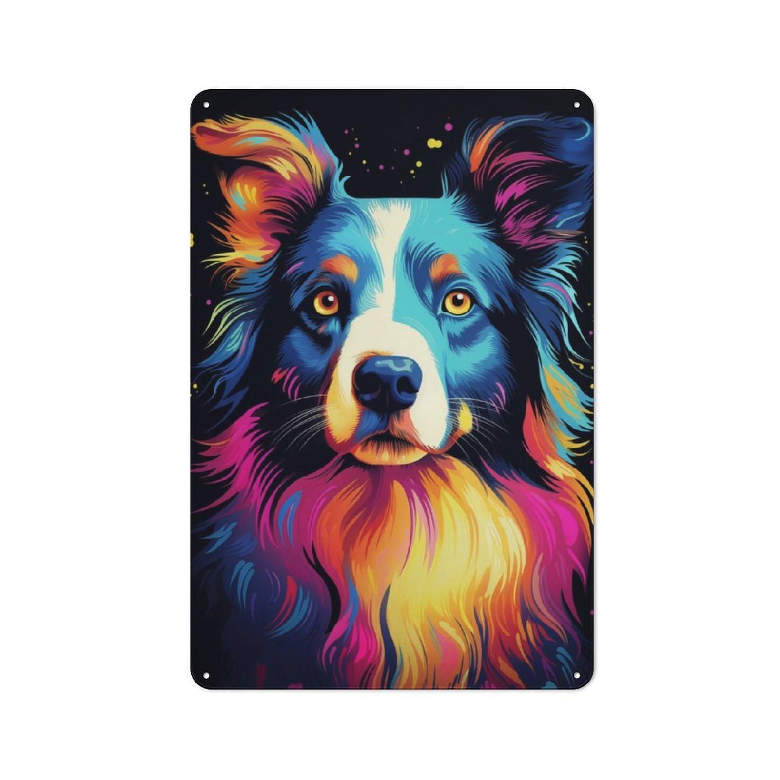 Retro Neon Border Collie Vintage Tin Sign 30x20cm, Retro Room Decor for Lounge, Study, Pub Or Wall Gallery