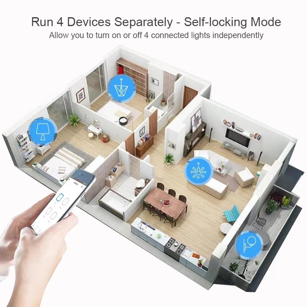 Tuya Smart Life Module de commutation à fermeture automatique 4 canaux AC 85-250 V/USB 5 V WiFi RF Bluetooth Compatible avec Alexa Google Home