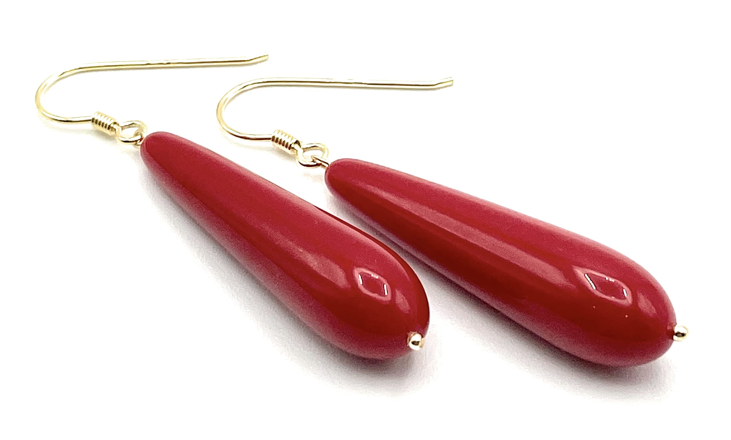 Pendientes Colgantes de Plata 925 Dorada 24 K y Lagrimas Rojas, Joyas Artesanales, Regalo para Mujeres