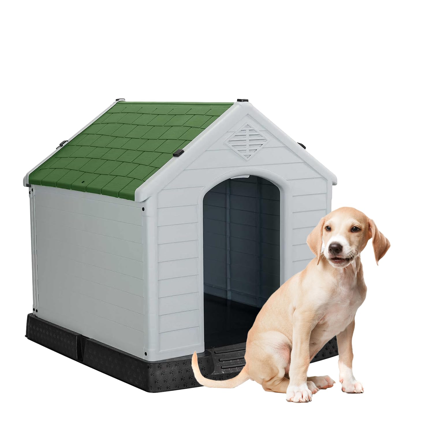 Aqpet Caseta para Perros de plástico para Exterior Interior casa jardín Impermeable con Suelo Elevado, para Perros Talla Mediana 87 x 78 x 81 (al.) cm, Verde