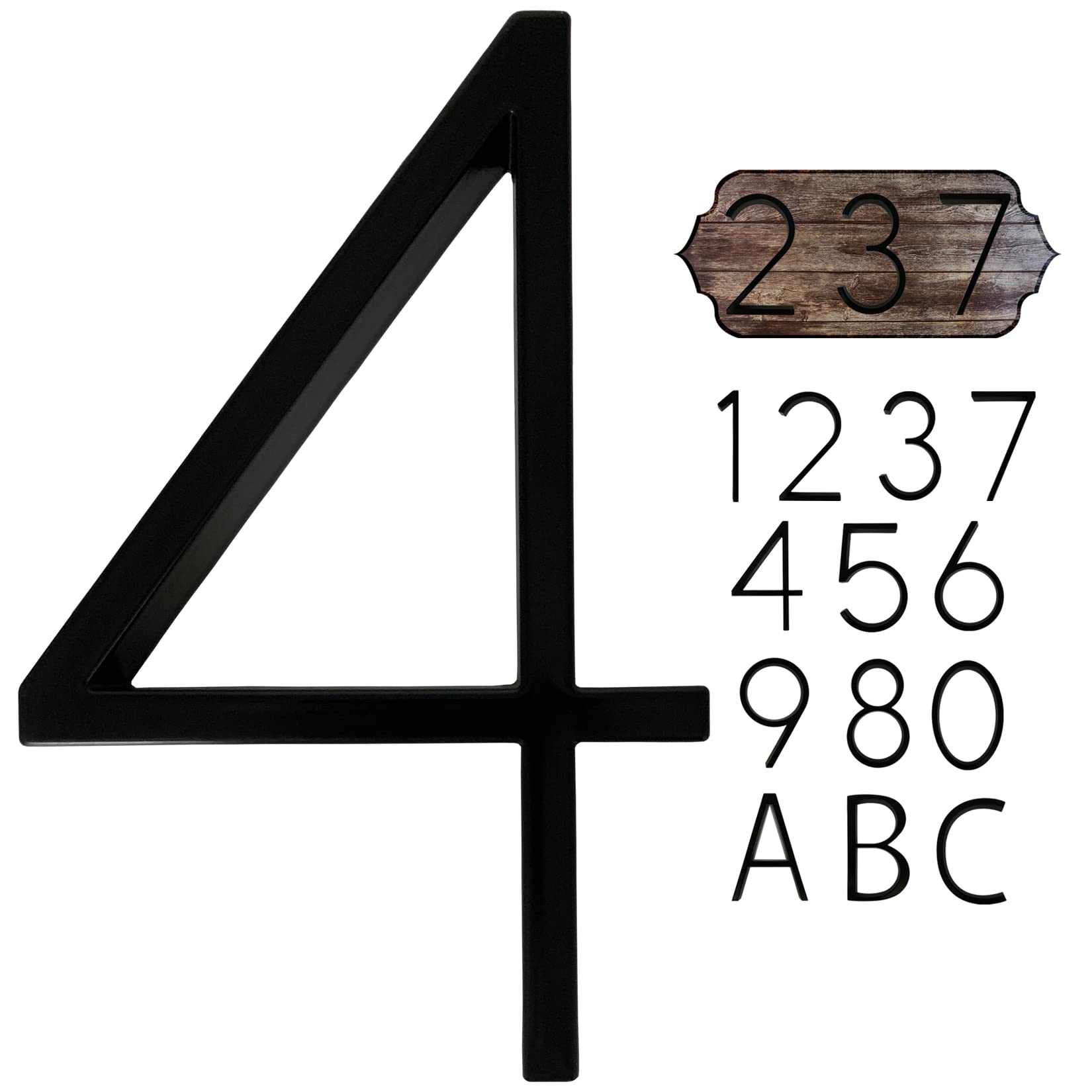 5" Black Floating Address House Numbers Stainless Steel , Modern Minimalist Style House Number and Letters with Nail Kits for Garden Door Mailbox - Number 4