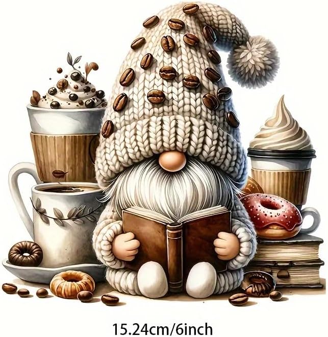 Gnome Coffee and Ice Cream Book PVC Vinyl Car Decals Stickers Waterproof Self-Adhesive Decals for Cars, Laptops, Trucks, Motorcycles Wall Window Luggage Scratch Cover Door Decor Sticker - Image 2