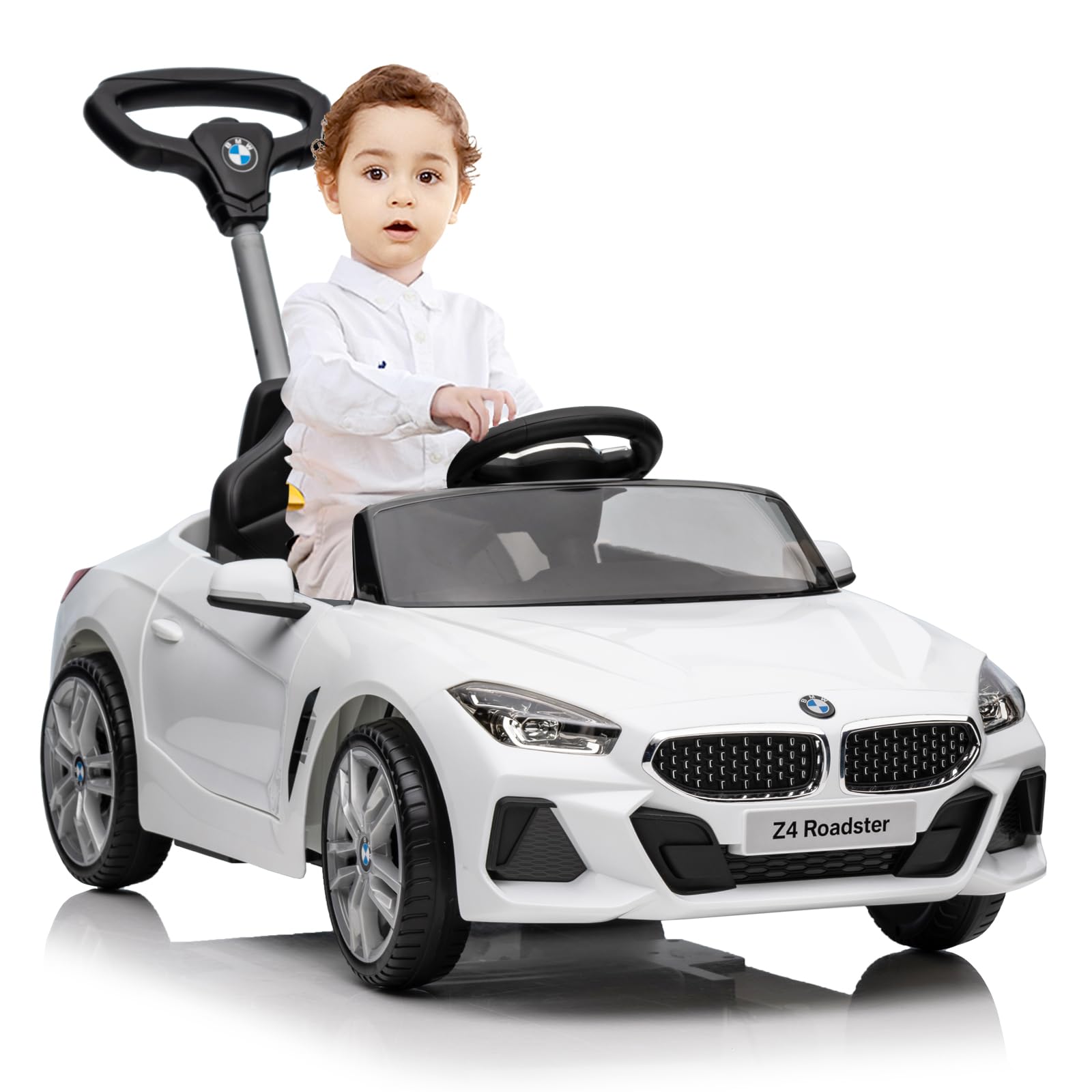 BMW Z4 Ride-on Push Car for Toddle 1-6 Years Old, Stylish Ride-on Toy with Adjustable Push Rod, Horn Music, Silent Wheels, Ideal Stroller Substitute (White)