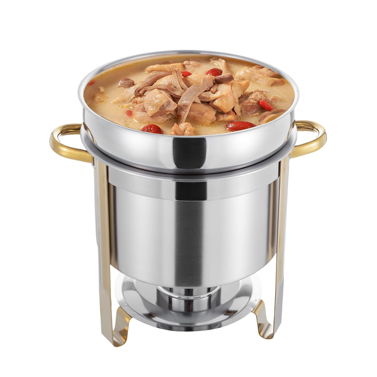 awolsrgiop 11L Stainless Steel Round Soup Warmer, 11.62Qt Soup Chafer Catering Chafing Dish Food Pan Warmer Stainless Steel Soup Warmer with Pot Lid & Fuel Holder for Snack Bars, Cafeterias, Weddings