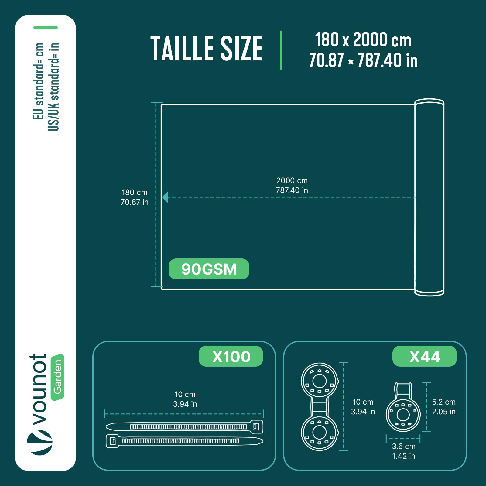 VOUNOT® Rete Ombreggiante per Serra 90 g/m² in HDPE, Rete Parasole Giardino e Orto, Piante Telo Ombreggiante Resistente ai Raggi UV per Tunnel e Pollaio, Facile da Installare, 1,8x20 m, Antracite