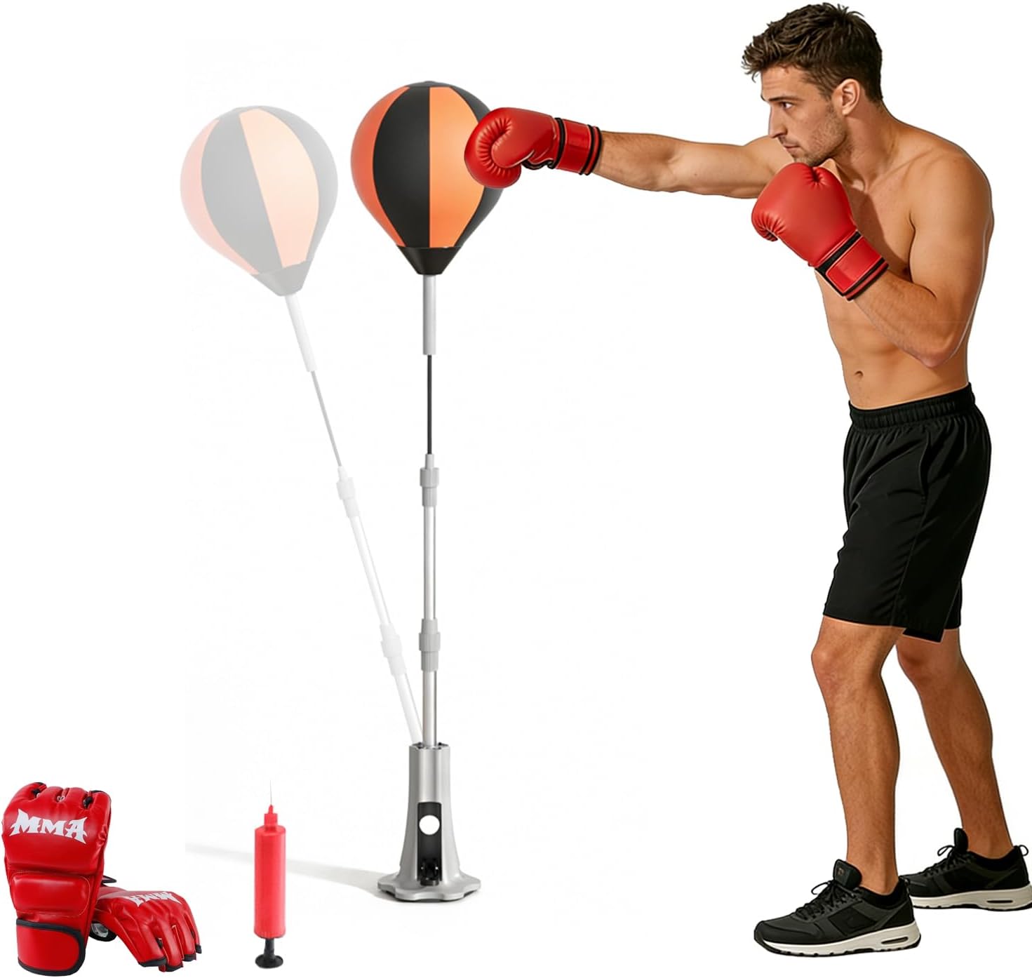 Punching Bag with Stand, Fast Bounceback Reflex Boxing Bag for Adults, Height Adjustable Speed Bag for Training, Improve Reflexes & Stamina, Home Fitness Equipment