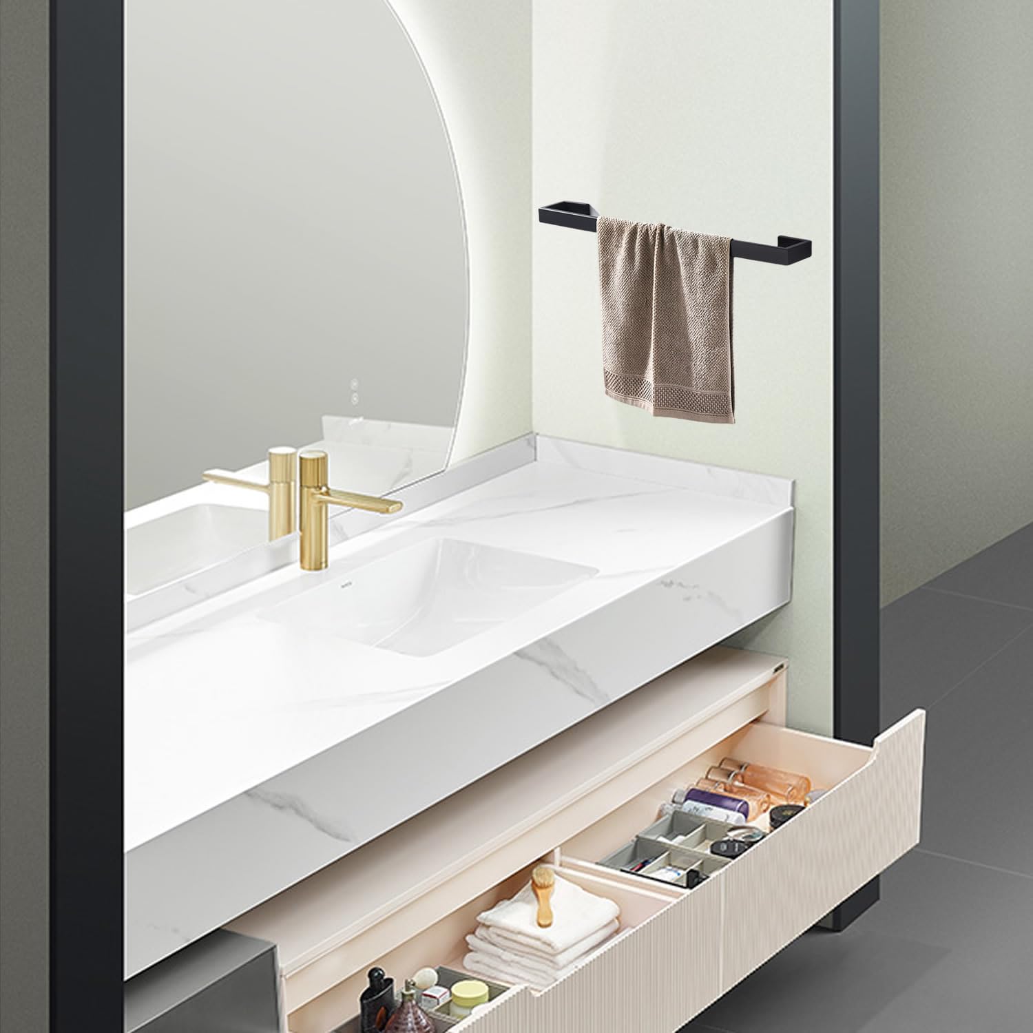 Porte-serviettes mural simple pour salle de bain Noir mat 61 cm