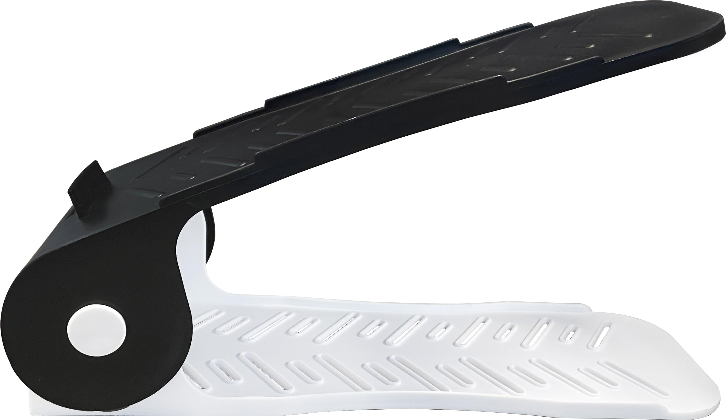 NYALKARAN Adjustable Shoe Organizer Rack Space Saver Double Deck Shoe Shelf, Plastic Slots Holder for Closet Storage and Organization (Black, Pack of 2)