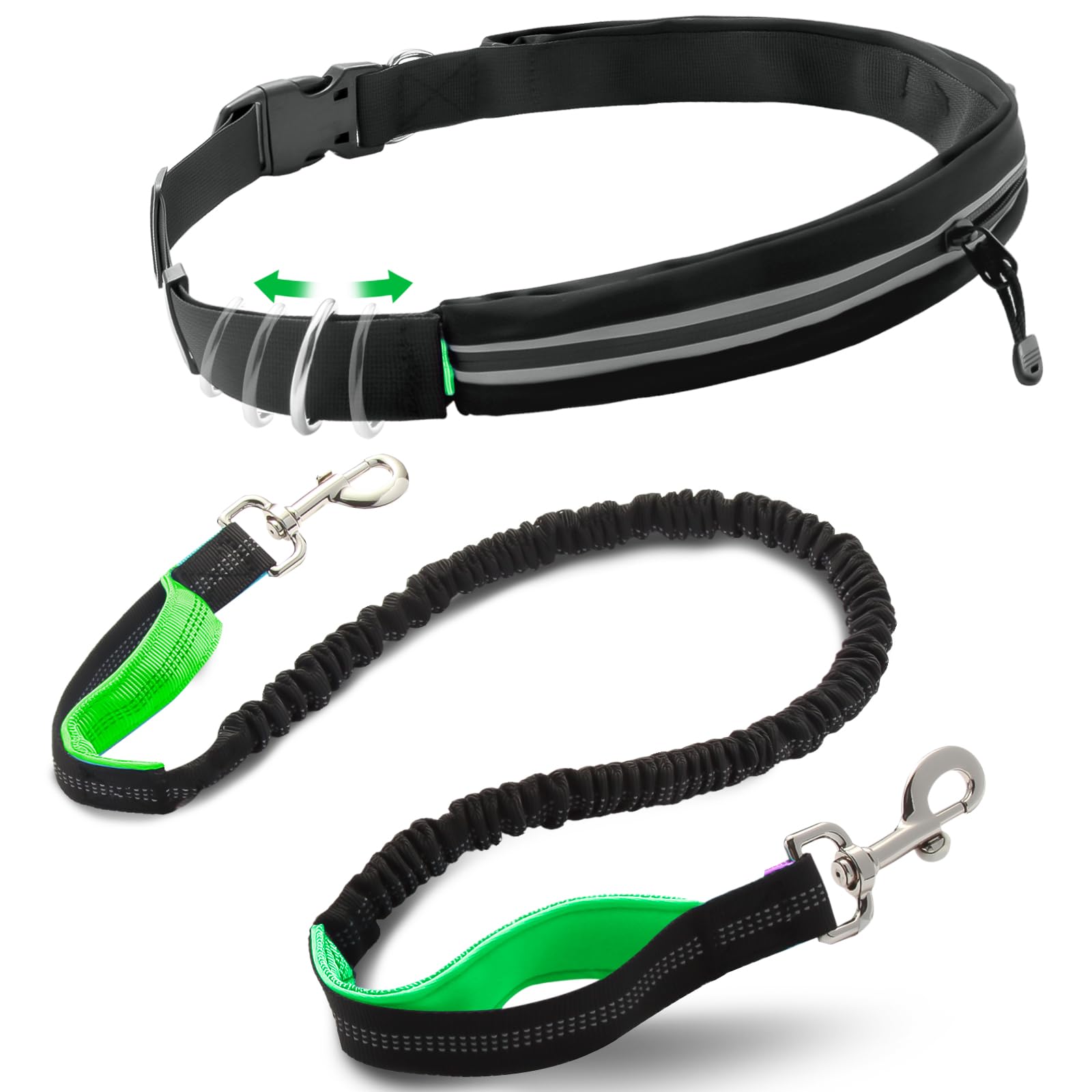 Caudblor Waist Leash for Medium Large Dog Walking, Bungee Hands Free Leash with Zipper Pouch, Around The Waist No Pull Running Dog Belt, Padded Handle