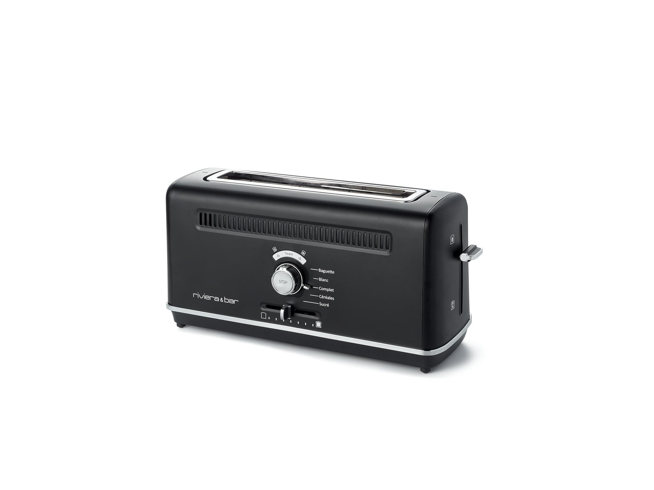 riviera&bar Grille-Pain Expert Inox - 1010W, 5 Programmes, 7 Niveaux de Brunissement, Fente Extra-Longue 26 cm - Fonctions Dorage, Réchauffage, Vision, Sécurité Optimale - Noir