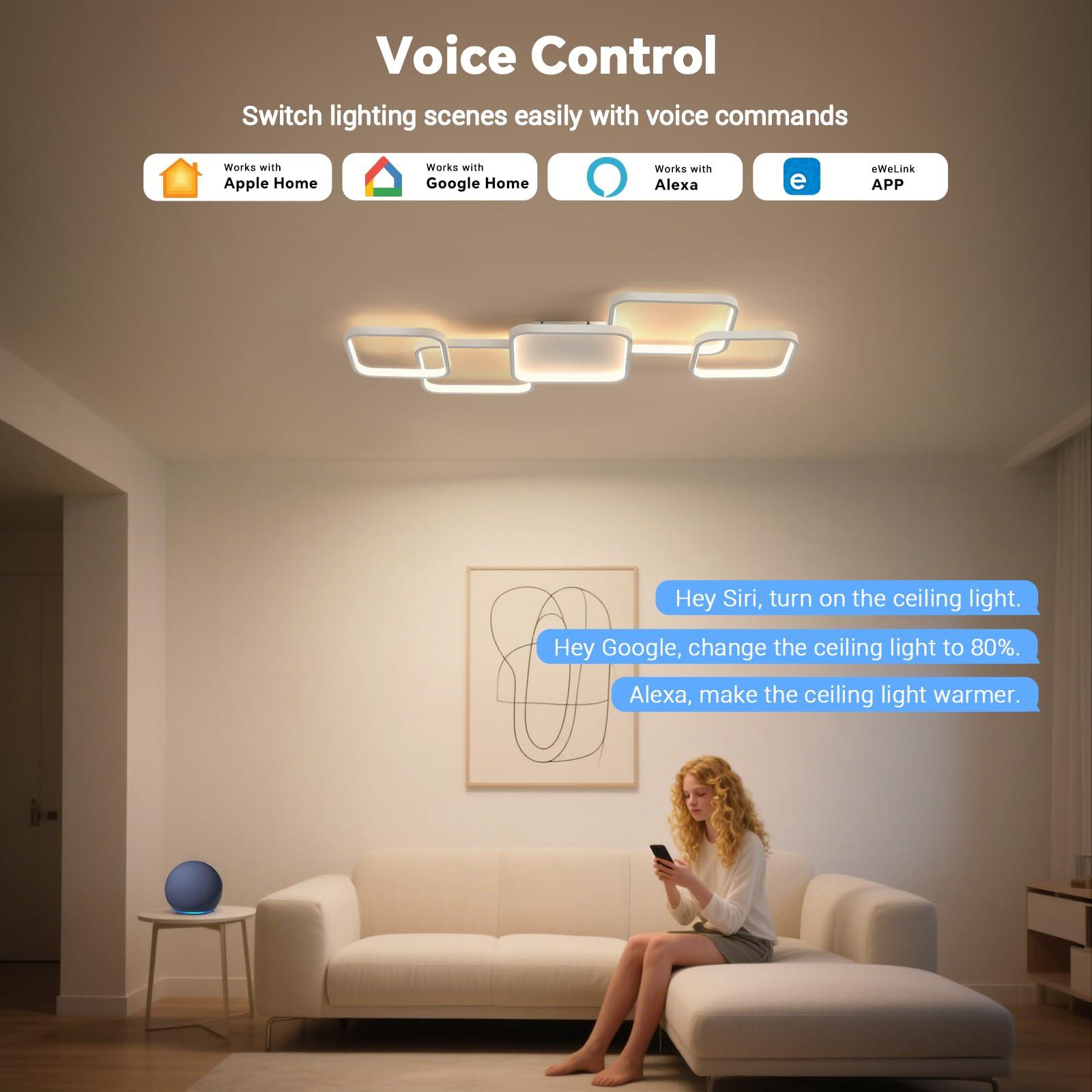 BAYHT LED Deckenlamp Wohnzimmerlampe with Matter, 56W 5600lm, 3000-6500K, Kompatibel Mit eWeLink APP, Dimmbar Deckenleuchte Für Schlafzimmer Wohnzimmer Weiß
