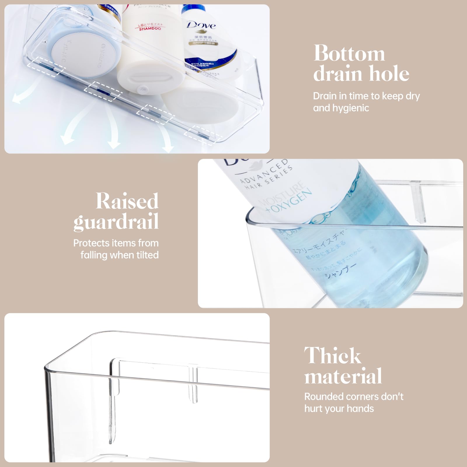 PAVSTINE Mensola Doccia Senza Foratura Trasparente, 2 Pezzi, Alto Grande | Cestino Portaoggetti, Accessori Doccia con Ventose, Shower Caddy, Mensole Bagno Può Contenere Sapone, Shampoo, Bagnoschiuma