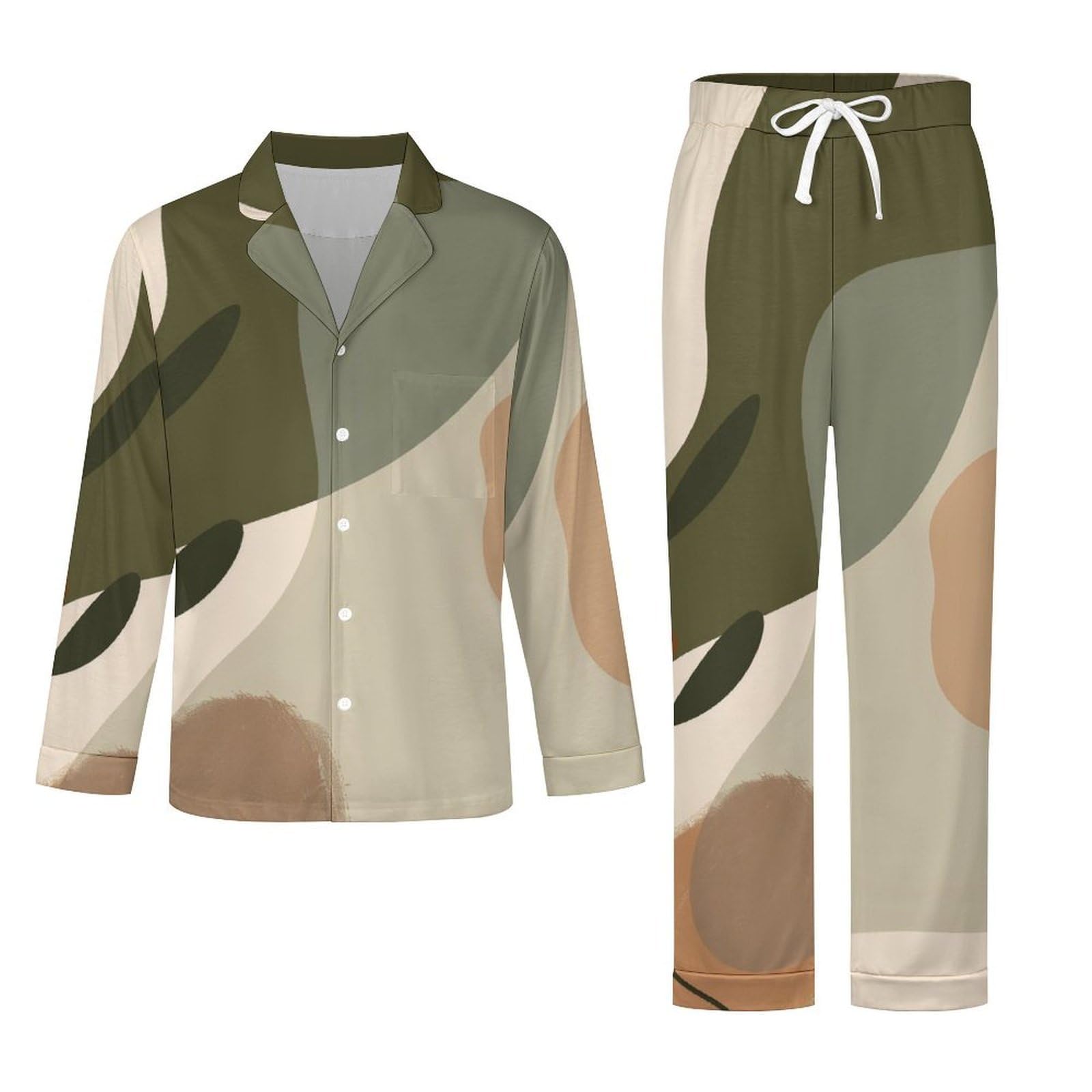 OLEETS Completo Pigiama da Uomo - Modelli Astratti Pigiama Invernale Pantaloni Top Caldo Autunnale Traspirante Morbido 2 Pezzi Casual Ampio