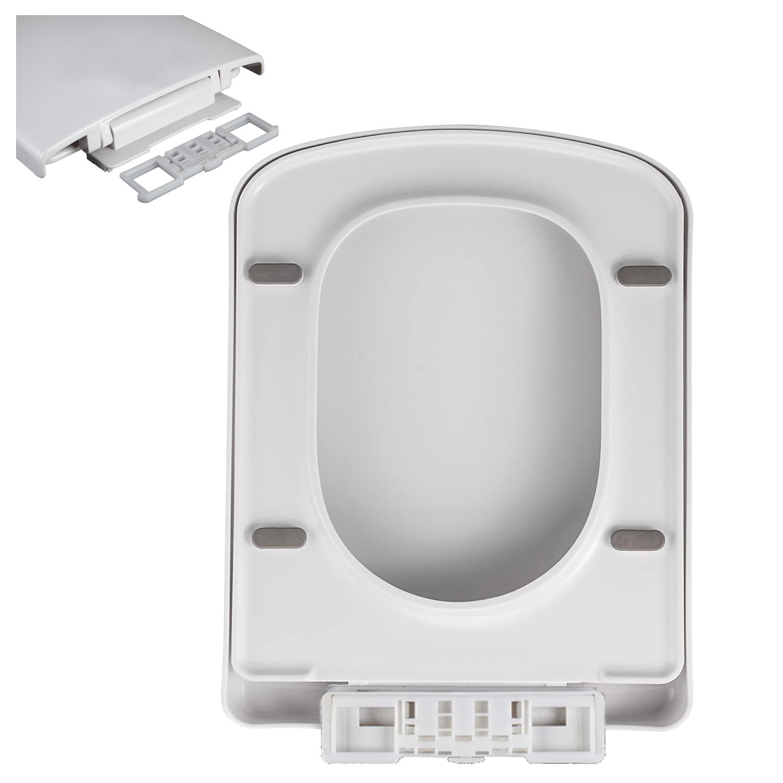 Square Toilet Seat Soft Close, White Toilet Seats Quick Release Top Fix Adjustable Hinges, Easy Installation, Slow Close Toilet Seats Rectangle,04D