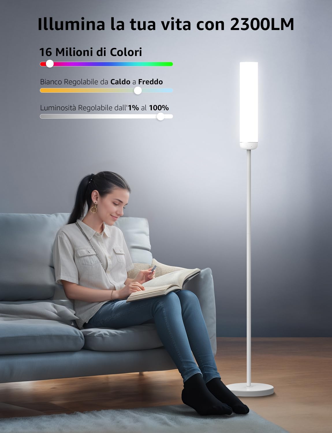 Lepro O1 AI Lampada da Terra,Piantana Moderna per Soggiorno,Musica Sincronizzazione per Festa,Gaming,TV,Compatibile Alexa/Google Home,Progettista Illuminazione AI Personalizzato,RGBIC,1800 Lumen