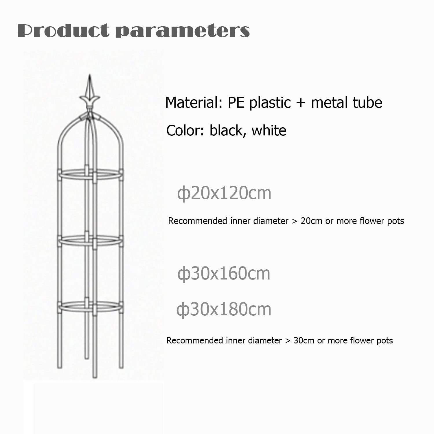 AEMIN 1,8 M De Obélisque De Jardin en Acier Recouvert par Pulvérisation, Tuteur Plante Grimpante Ø 20 Cm pour Plantes D'Intérieur D'Extérieur Légumes Fruits Vignes (Color : White, Size : 20x120cm)