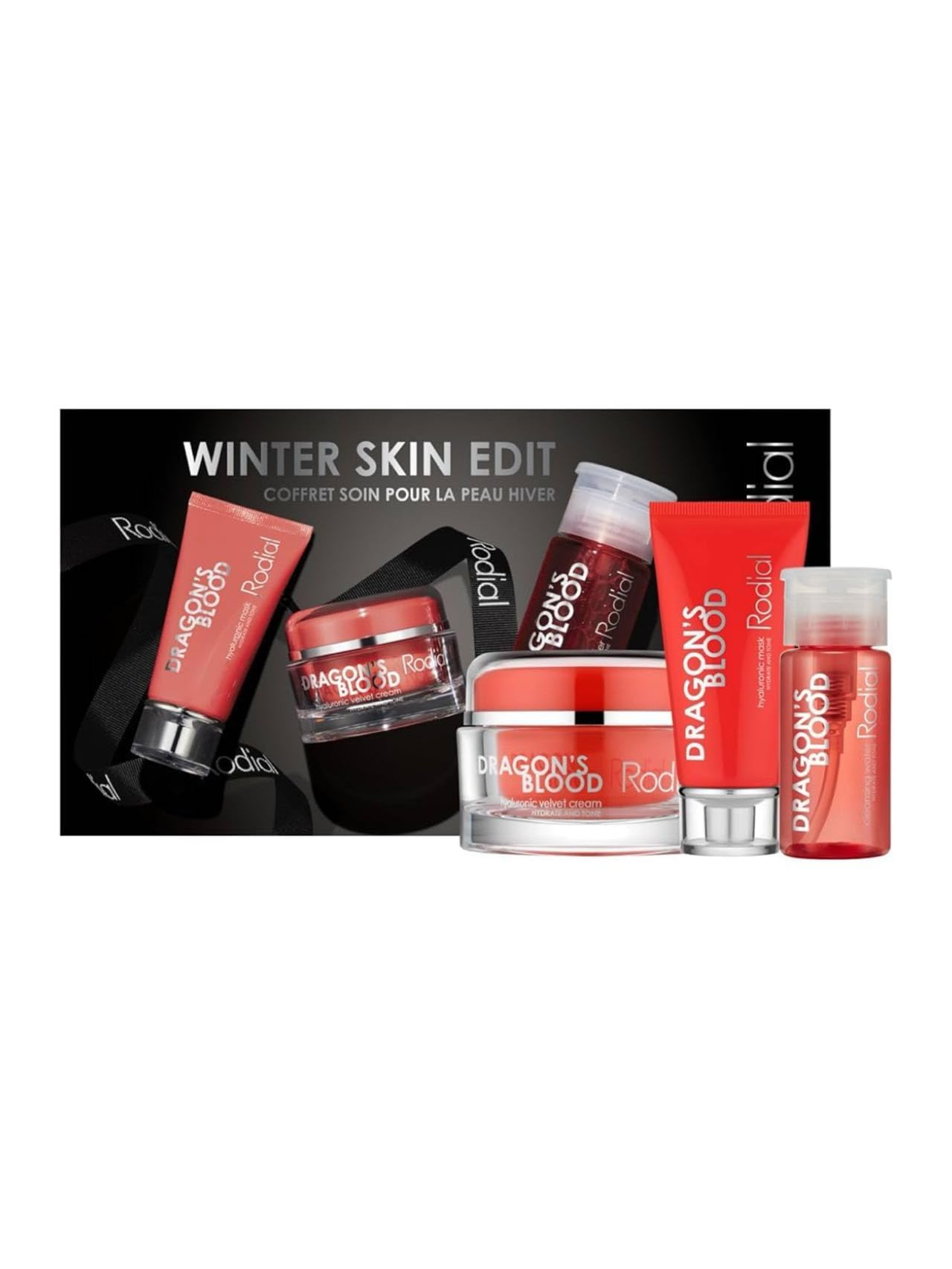 RodialWinter Skin Edit: Dragon’s Blood Micellar Cleansing Water DLX, Dragon’s Blood Hyaluronic Mask, Dragon’s Blood Hyaluronic Velvet Cream