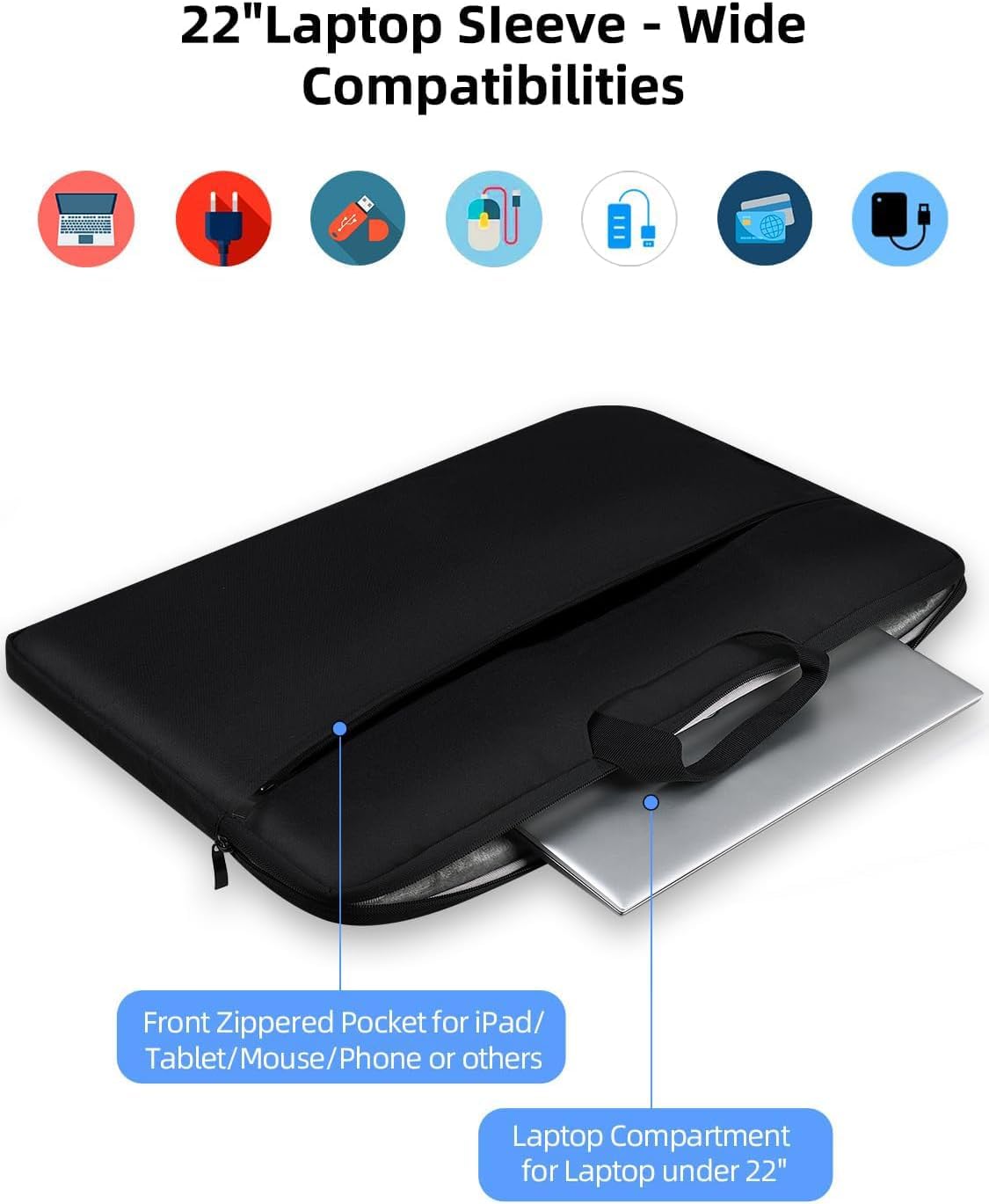 UPERFECT Funda para portátil de 24 pulgadas para portátil/monitor portátil/portátil/tableta con bolsillos laterales de gran capacidad y asa duradera, impermeable, a prueba de golpes, compartimentos