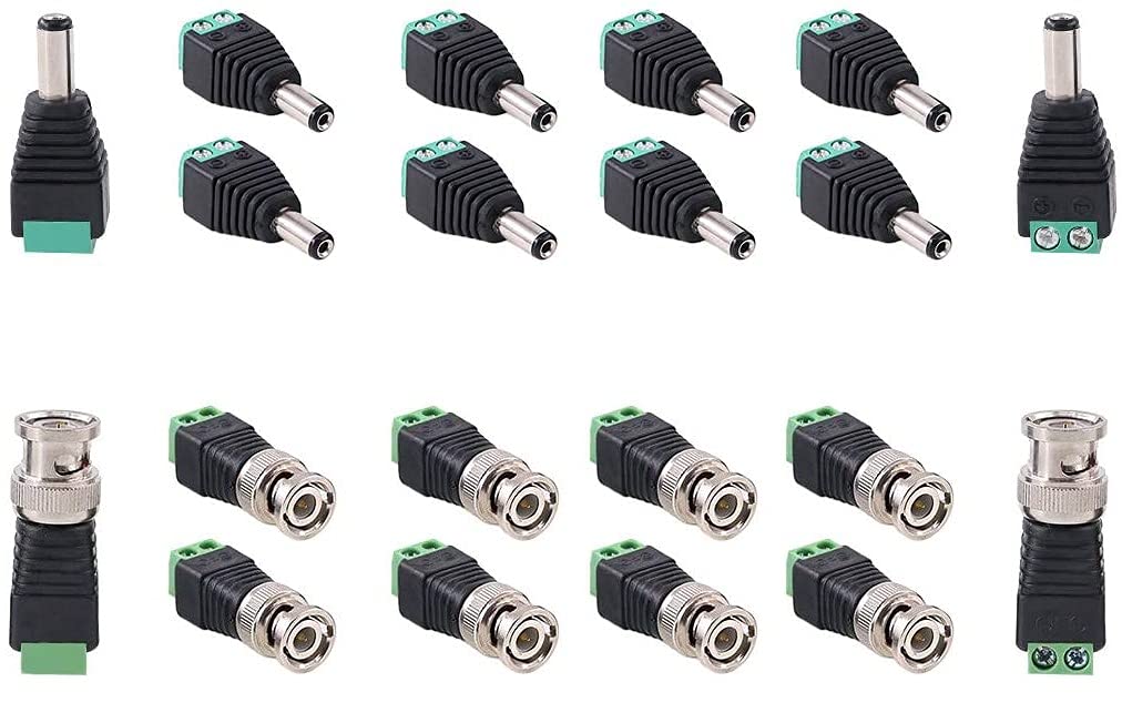 TAAPSEE 20 Pcs (10 Pcs X DC Male+10 Pcs X BNC Male) 5.5mm X 2.1mm Male DC Power Connector, BNC Male Balun Connector for Led Strip CCTV Security Camera Cable Wire Ends Plug Barrel Adapter-picture-16