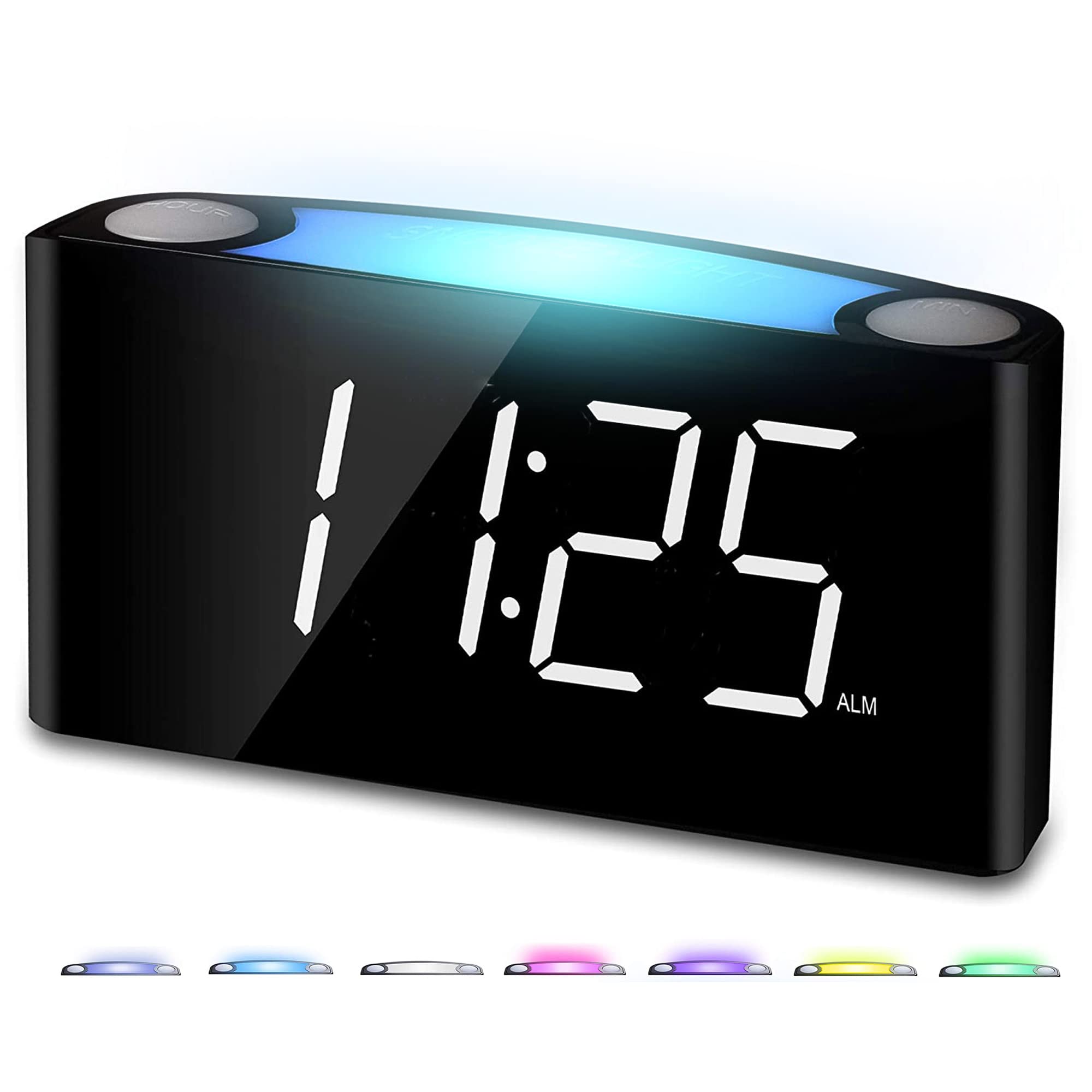 Digital Alarm Clock for Bedroom, 7.5" Big Display, 7-Color Night Light,USB & Type C Charger, Dimmer,12/24 H,Plug-in Easy to Set Alarm Clock for Teens, Kids, Heavy Sleepers