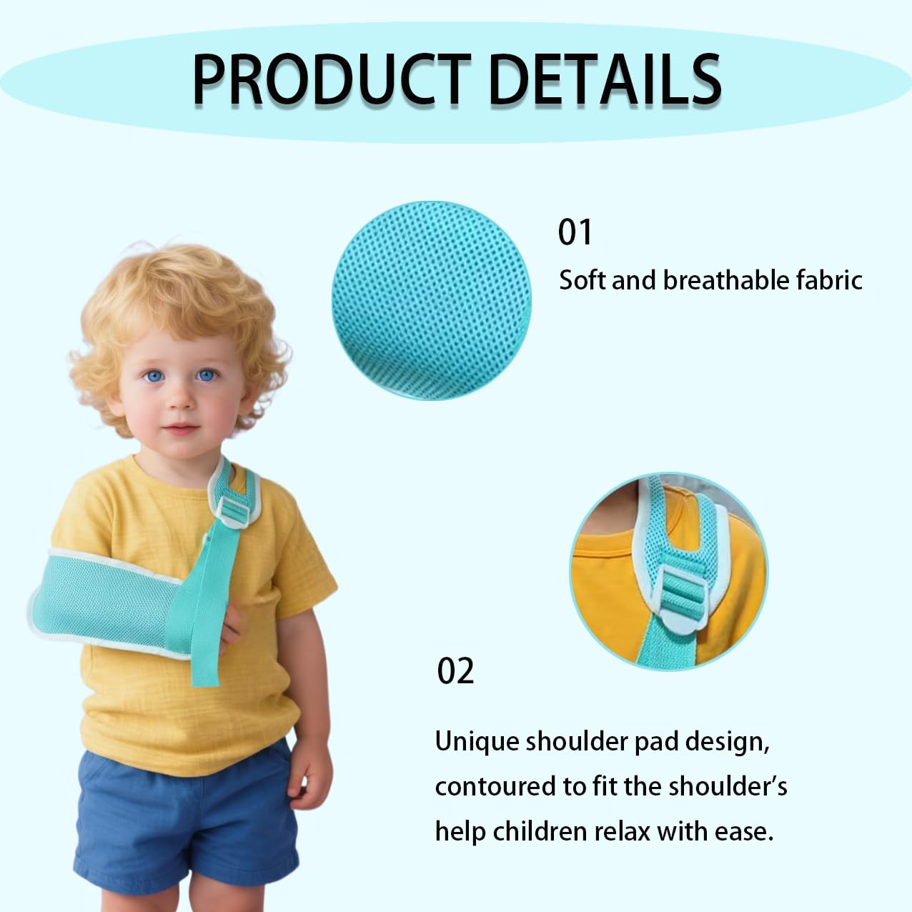 Adjustable Kid's Arm Sling Suitable for shoulder injuries and post-operative rehabilitation Adjustable comfortable shoulder support Fits either arm (Blue, Small) - Image 4