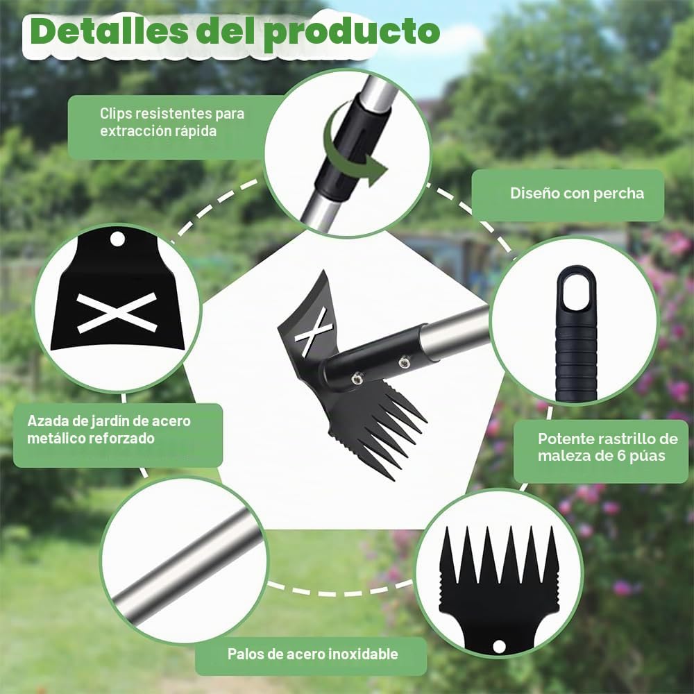 Cortador de malezas con mango largo de 180 cm, rastrillo y azada de jardín 2 en 1, desbrozador con asa, herramienta de desbrozador, herramientas de jardín para patio, césped, patio y jardín