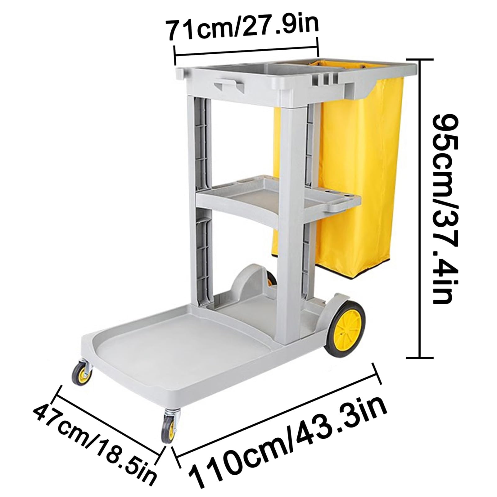 Reinigungswagen Stand Steady 3-Regal-Universal-Schiebewagen, Reinigungswagen mit Rädern, Max. Belastung 330 Pfund, abnehmbar(Gray-)