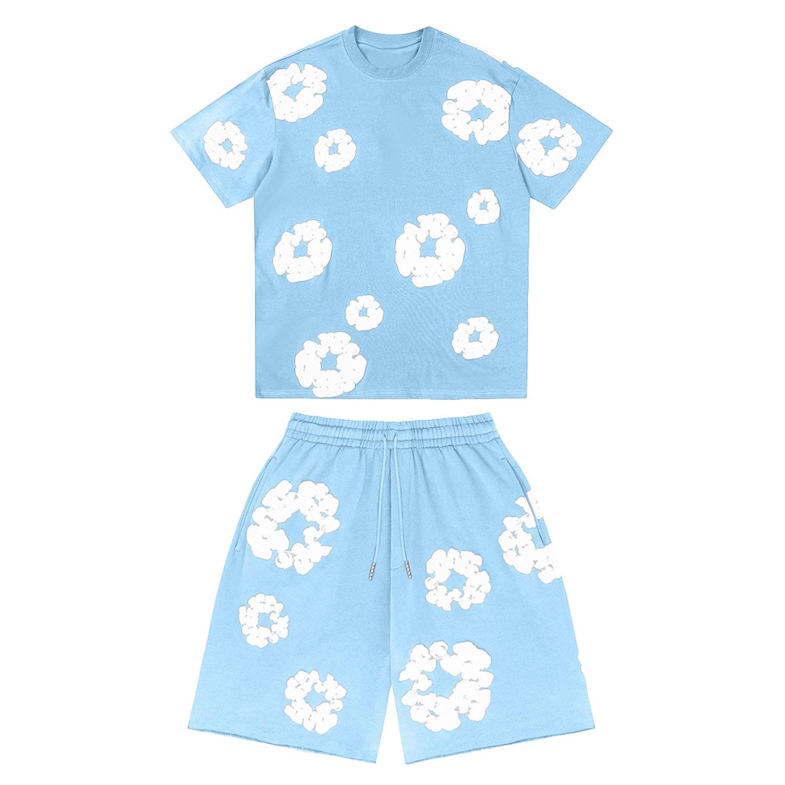Men Women Tracksuit Set Casual Oversized Short Sleeves Tops and Shorts Vintage Kapok Printed Hip Hop Streewear