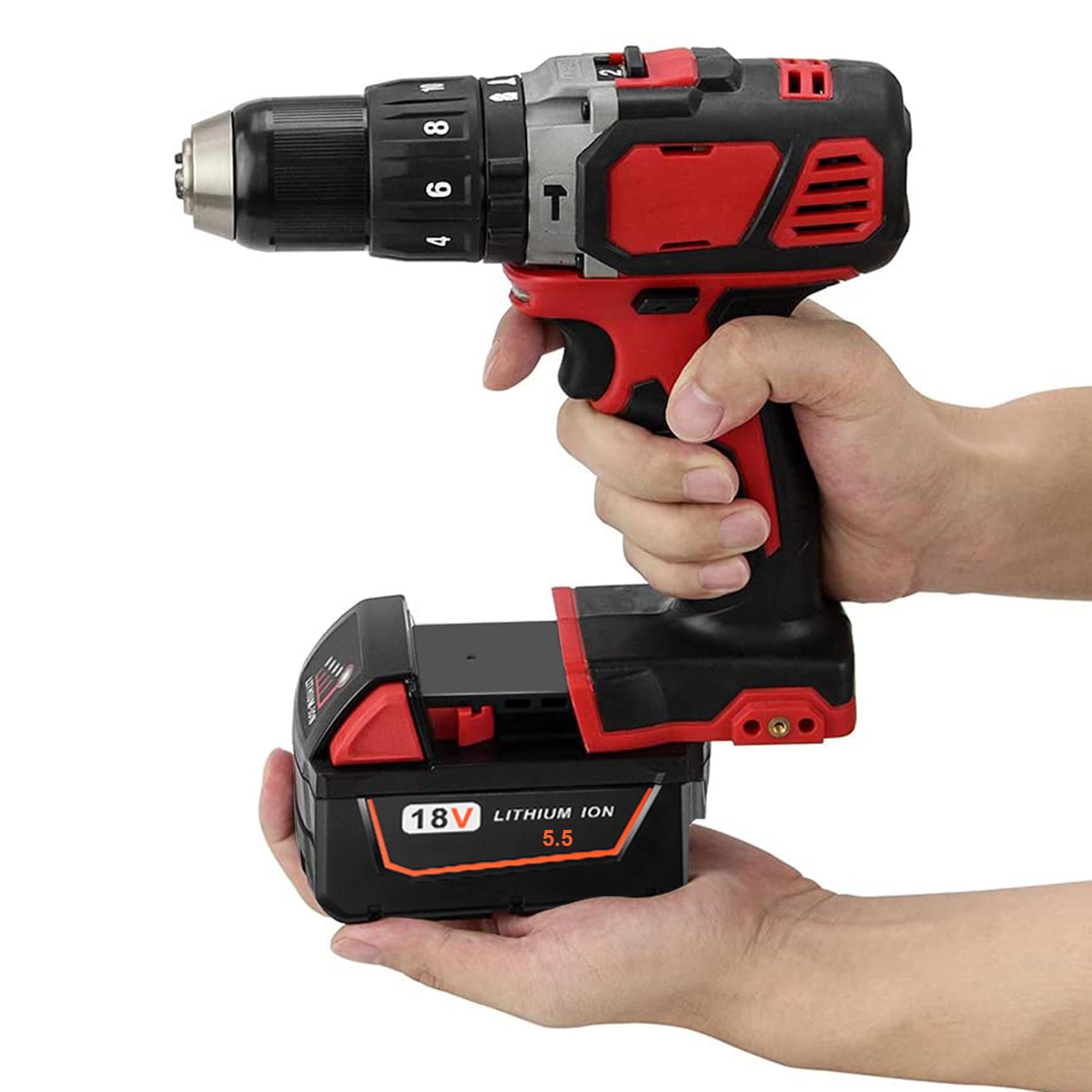 2 Pezzi 5.5Ah 18V Batterie di Ricambio per Milwaukee M18 Batteria | per Milwaukee 18 volt batterie 48-11-1840, 48-11-1828, 48-11-1820, 48-11-1815, 48-11-1850 con indicatore LED