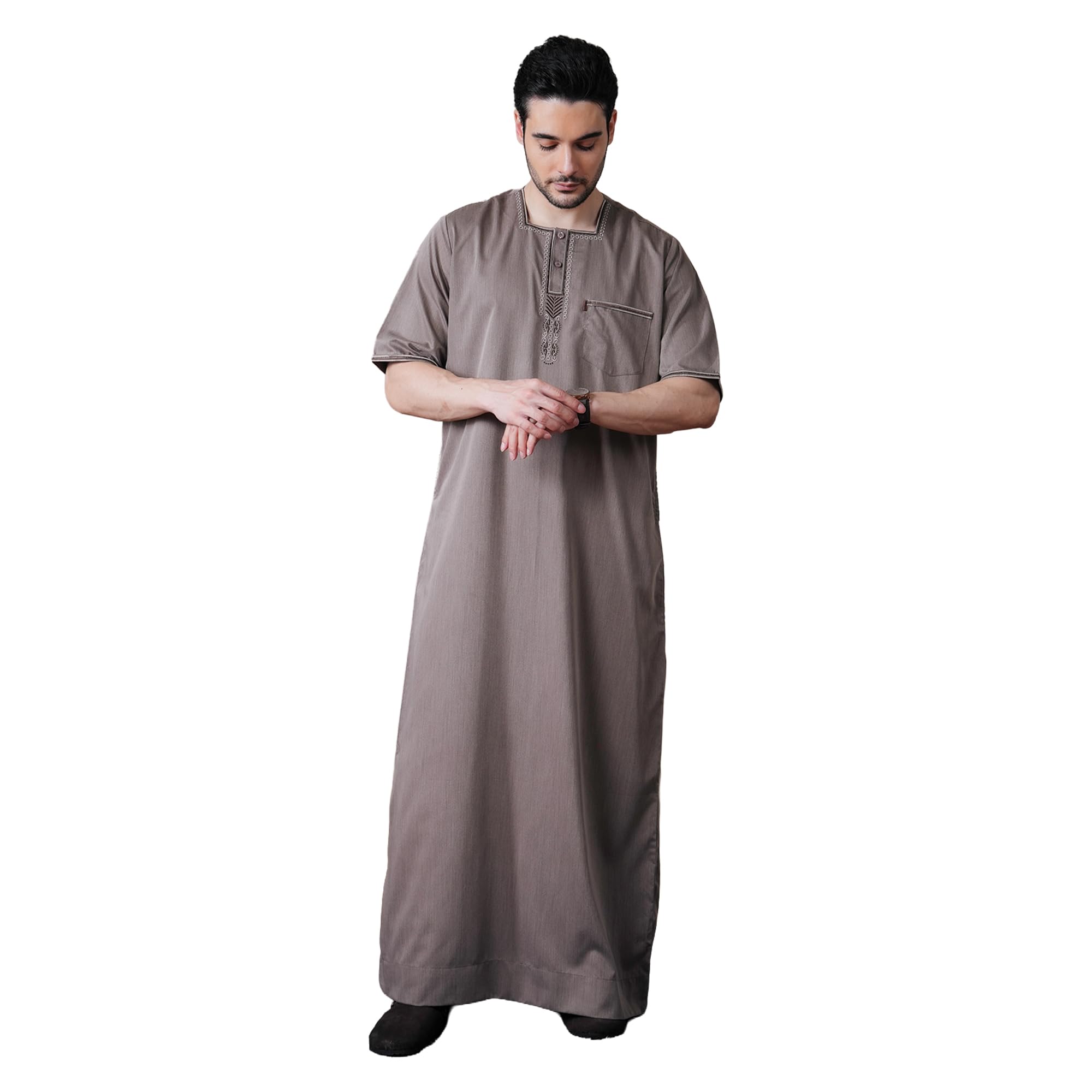 mashroo Brown Daqiq Half Sleeve Thobe Jubba for Men-picture-9