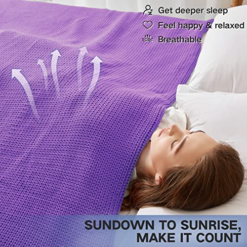 Guohaoi Knitted Weighted Blanket for Adults (Purple 60"x80" 15lbs) No Beads Cooling Throw Blanket for Hot Sleepers, Home Decor Breathable Chunky Knit Heavy Blanket Use on Queen/King Size Bed