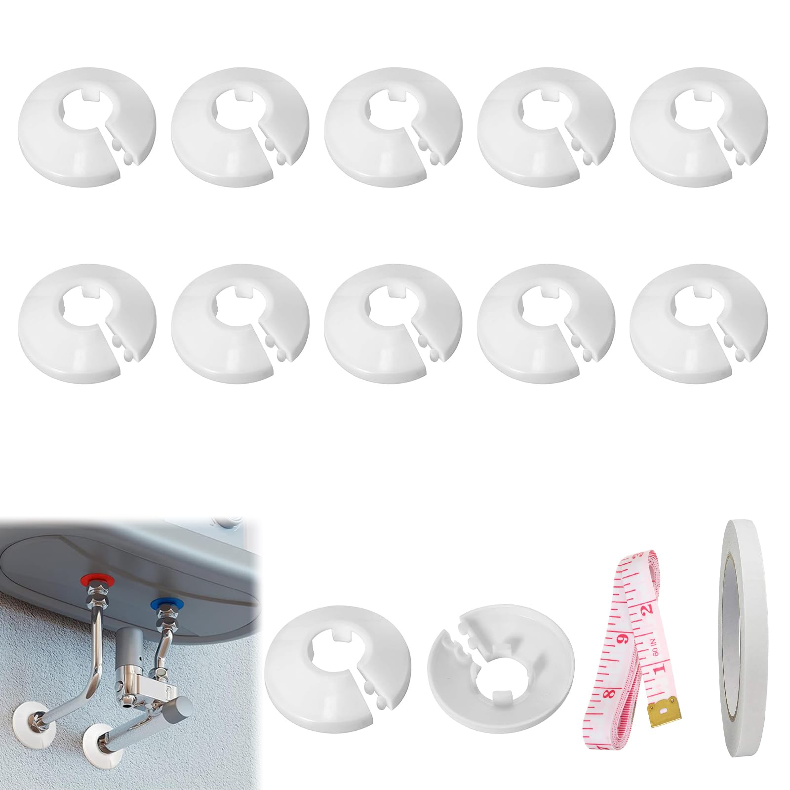 12 Pezzi Rosette per Termosifoni, Copritubo Termosifone, Copri Termosifone, Copri Tubi Termosifoni, Pipe Collar, per Tubo di Riscaldamento Bianco Plastica, per Diametro Tubo da Parete