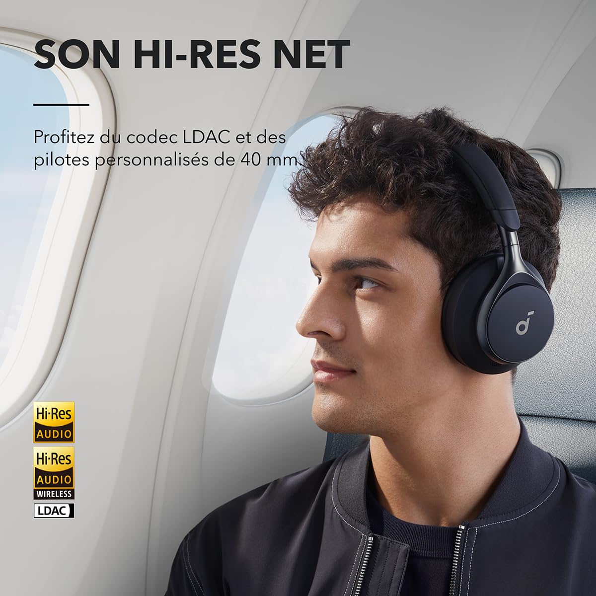 Soundcore Space One Casque Bluetooth sans Fil avec Réduction de Bruit Active Adaptative by Anker, Réduction des Voix Humaine 2X Plus Efficace, ANC 46H, Contrôle app, LDAC Hi-Res Audio, Confort