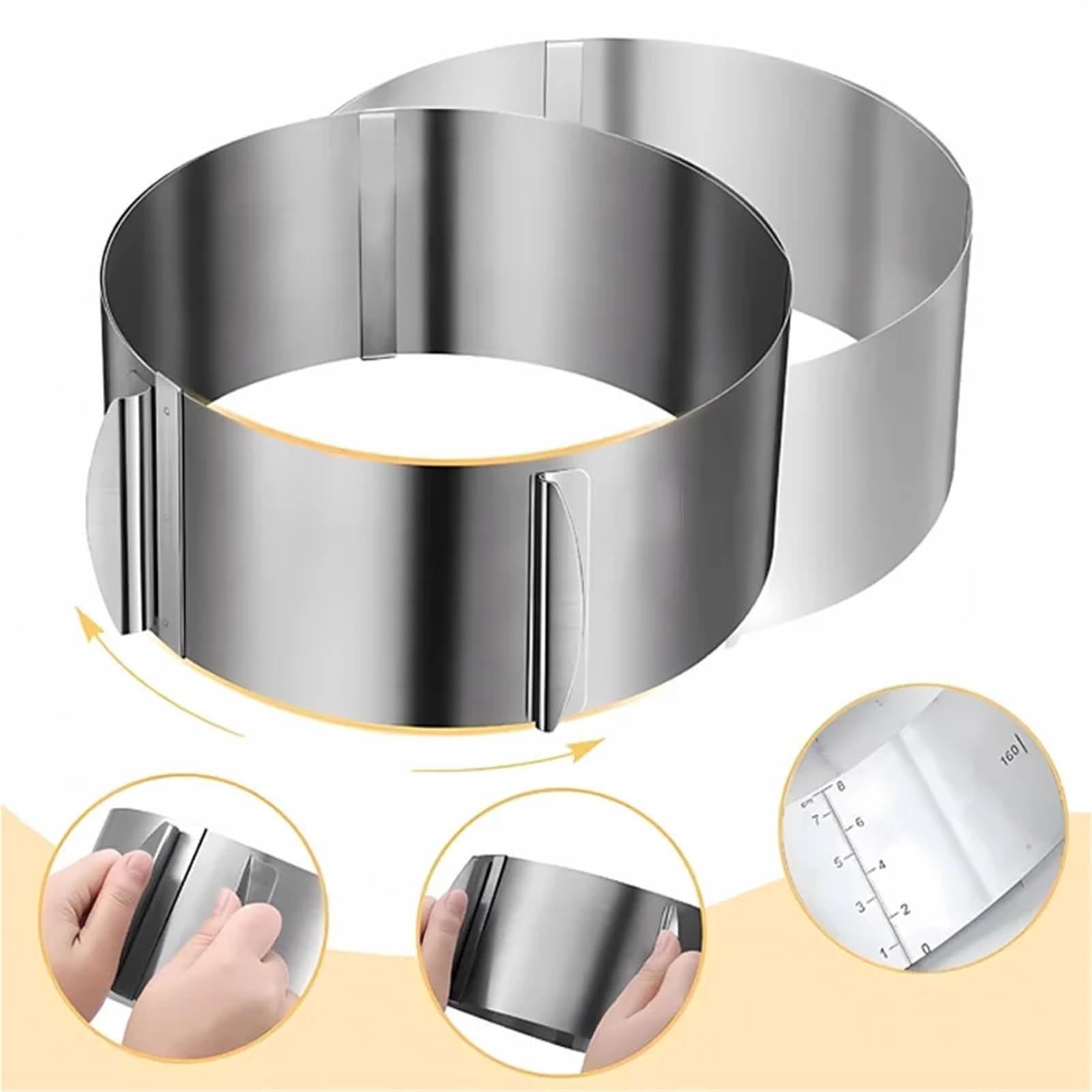 Anillo Cuadrado Redondo Ajustable for Mousse, Molde for Hornear Pasteles de Acero Inoxidable, Herramientas decoración postres Cocina para Mous, Postre, Pastele(Rotundity)