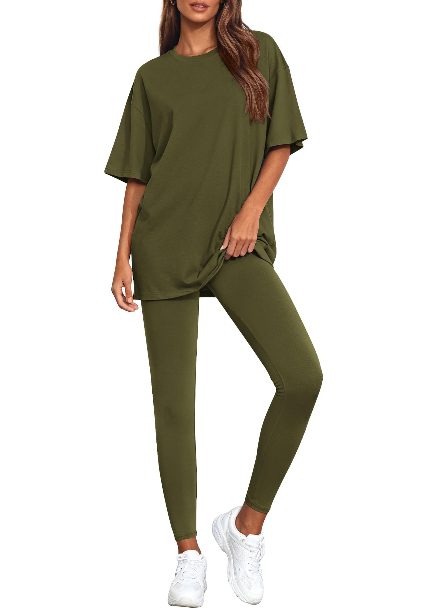 Two Piece Lounge Set Women 2026 Spring Casual Oversized Shirts Leggings Matching Workout Airport Travel Outfits-image-36